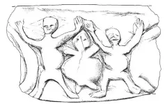  ?? (Yosef Garfinkel) ?? ENGRAVED DANCING figures from Nevali Çori, a Neolithic Near East archaeolog­ical site in modern day Turkey.