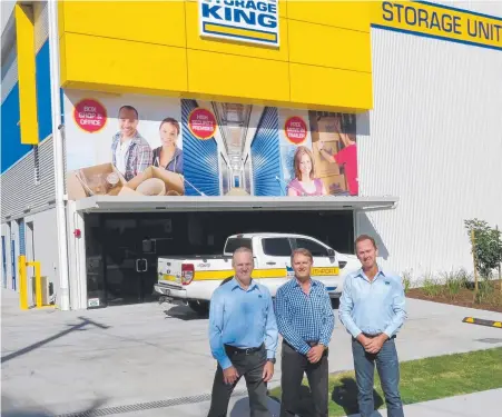  ??  ?? Brett Balanda, Scott Balanda and Greg Seymour outside the Storage King facility at 118 Minnie St, Southport.