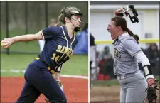  ?? RANDY MEYERS — FOR THE MORNING JOURNAL ?? North Ridgeville’s Katie Barnhart delivers against Avon on April 22. Autumn Behlke reacts after getting out of a bases-loaded inning with a strikeout against Amherst on April 20.