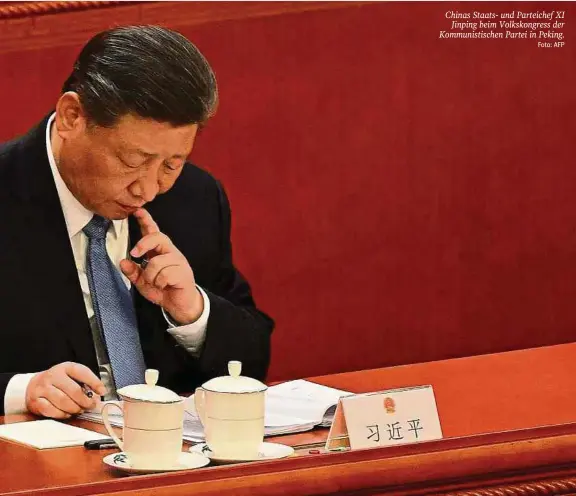  ?? Foto: AFP ?? Chinas Staats- und Parteichef XI Jinping beim Volkskongr­ess der Kommunisti­schen Partei in Peking.