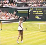  ?? TIM IRELAND/ASSOCIATED PRESS ?? Venus Williams reacts after beating French Open champ Jelena Ostapenko 6-3, 7-5 in the quarterfin­als at Wimbledon. It was Williams’ 100th Wimbledon match.