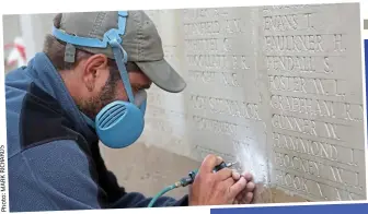  ??  ?? Sacred: A craftsman restores the Thiepval Memorial for the Somme’s centenary on July 1
