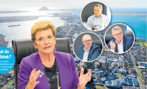  ?? ?? Left: Tauranga City Council commission­ers, pictured clockwise from left, Anne Tolley, Shadrach Rolleston, Bill Wasley and Stephen Selwood.