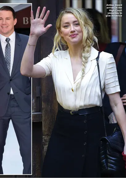  ??  ?? Amber Heard arrives at the High Court yesterday to give evidence