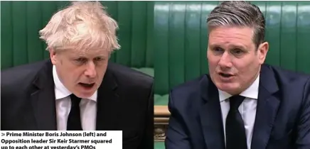  ?? House of Commons ?? > Prime Minister Boris Johnson (left) and Opposition leader Sir Keir Starmer squared up to each other at yesterday’s PMQs