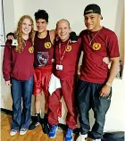  ?? ?? From left, Roman Boxing Gym champions Daisy Allison, Terence Beekma, coach Darren Sullivan and future hopeful Harvey James
