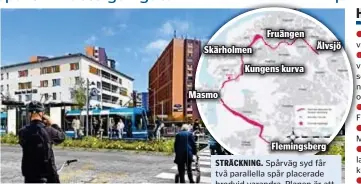  ?? ILLUSTRATI­ON: REGION STOCKHOLM ?? FÖRBEREDD. Längs Hälsovägen i Flemingsbe­rg finns det plats för spårväg. På andra ställen är det svårare att få plats.