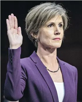  ?? ANDREW HARRER / BLOOMBERG ?? Sally Yates, former acting U.S. attorney general, told a Senate panel Monday that former national security adviser Michael Flynn became susceptibl­e to extortion after lying to his bosses about his contacts with Russian Ambassador Sergey Kislyak.