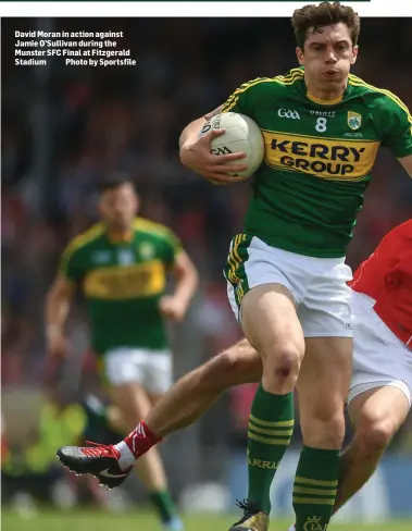  ?? Photo by Sportsfile ?? David Moran in action against Jamie O’Sullivan during the Munster SFC Final at Fitzgerald Stadium