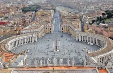  ??  ?? Aerial view of a sparsely crowded St. Peter's Square shortly after the Vatican reported its first Covid-19 case on Friday.
REUTERS