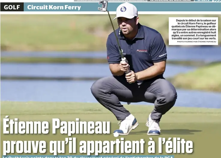  ?? PHOTO FOURNIE PAR ÉTIENNE PAPINEAU ?? Depuis le début de la saison sur le circuit Korn Ferry, le golfeur québécois Étienne Papineau se démarque par sa déterminat­ion alors qu’il a entre autres enregistré huit aigles, un sommet. Il a longuement travaillé son jeu court sur les verts.