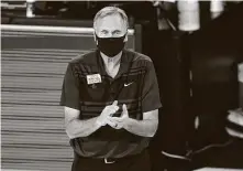  ?? Mark J. Terrill / Associated Press ?? Rockets coach Mike D’Antoni applauds his team during the second half, but he didn’t have much to cheer at the end when the Thunder came back and forced Game 7 of the series.