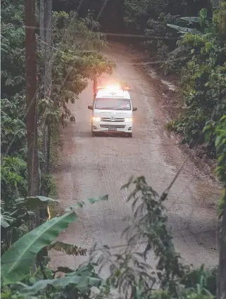  ?? Picture: AFP ?? An ambulance leaves the Tham Luang cave area carrying one of the boys evacuated in Chiang Rai province, Thailand.