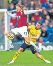  ?? AP ?? Burnley's Jeff Hendrick (left) and Arsenal's Granit Xhaka. n