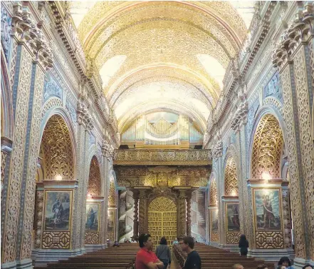  ?? — PHOTOS: MICHAEL MCCARTHY ?? The central nave of Iglesia de la Compañia de Jesus in Quito, Ecuador, is decorated with gold leaf — the same gold Spanish conquistad­ors took from the murdered indigenous Incas.