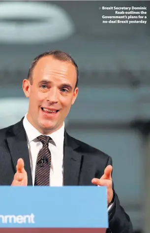  ??  ?? &gt; Brexit Secretary Dominic Raab outlines the Government’s plans for a no-deal Brexit yesterday