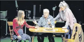  ?? RyAN TAPLIN/ THE CHroNICLE HErALD ?? Eric Peterson (middle) runs through a scene with Amelia Sargisson (left) and Tanja Jacobs during the media call for “Seeds,” the first show of Neptune’s Mainstage Series for the 2017-18 season. The show runs until Oct. 1 on the Scotiabank Stage.