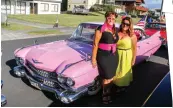  ??  ?? Sharon Morris and Alanna Pleasants closed up their Orewa hair salon and cruised down in Sharon’s pink ’59 Cadillac. Of the last 10 Beach Hops, Sharon’s only missed one. The car didn’t look like this when she got her hands on it, having it only a day...