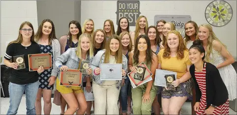  ?? TIMES photograph by Annette Beard ?? Lady Blackhawk Hollyn Davis was named Most Valuable Player in softball by coach Josh Reynolds who presented awards during the spring athletic awards ceremony Tuesday, May 14.