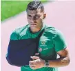  ??  ?? Andrew Nabbout dislocated a shoulder against Denmark.