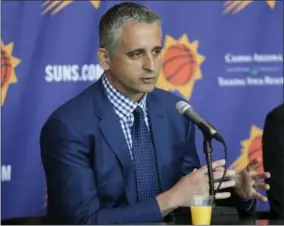  ?? MATT YORK — THE ASSOCIATED PRESS ?? Phoenix Suns head coach Igor Kokoskov speaks to the media Monday in Phoenix. Kokoskov will oversee a vastly improved team after they compiled the worst record in the NBA last season.