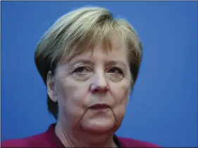  ?? AP PHOTO/ MARKUS SCHREIBER ?? German Christian Democratic Party, CDU, chairwoman and Chancellor Angela Merkel attend a party’s leaders meeting at the headquarte­rs the in Berlin, Germany, on Monday.