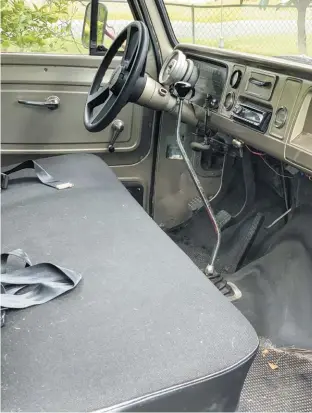  ??  ?? If you remember, the original C10 interior in our ’65 Chevy C10 was extremely worn out and begging to be retired. We also switched from floor to column shifter, which gave us good reason to remove the old carpet.