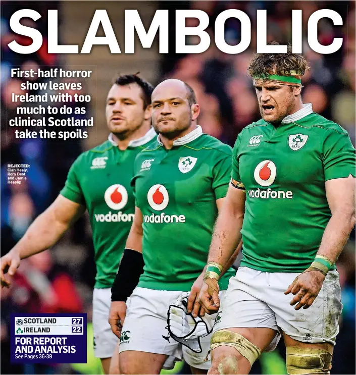  ??  ?? DEJECTED: Cian Healy, Rory Best and Jamie Heaslip