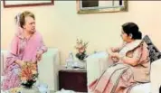  ?? PTI PHOTO/TWITTER ?? Sushma Swaraj with Khaleda Zia, chairperso­n of Bangladesh Nationalis­t Party, in Dhaka on Sunday.