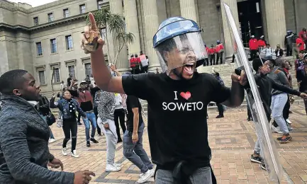 ?? /ALON SKUY ?? Mcebo Dlamini of Wits University will appear in court again this week on charges of theft, public violence and being in possession of a dangerous weapon during the fees must fall protests.