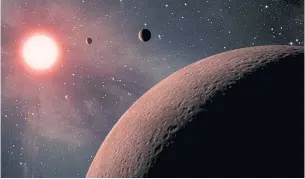  ?? EPA/NASA/ JPL-CALTECH ?? An artist’s concept depicting an itsy bitsy planetary system. Nasa’s Kepler space telescope team has identified 219 new planet candidates, 10 of which are near-Earth size and in the habitable zone of their star where liquid water could pool on the...