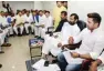  ?? - PTI ?? PARTY MEETING: Union Minister and LJP Chief Ram Vilas Paswan with MP Chirag Paswan attending a high level meeting of party leaders in Patna on Sunday.