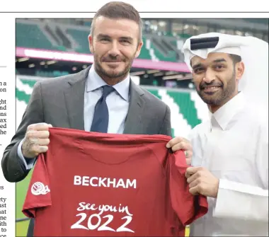  ?? ?? CONTROVERS­Y: David Beckham has been given £10million to promote the World Cup in Qatar