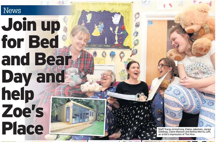  ??  ?? Staff Tracey Armstrong, Elaine Jakeman, Jacqui Giddings, Claire Mawson and Bethia Morris. Left, an artist’s impression of The Hive.