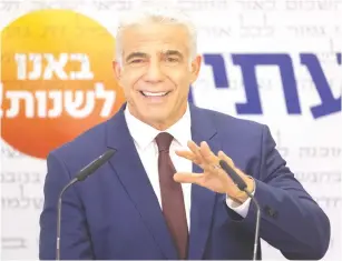  ??  ?? YESH ATID party head Yair Lapid speaks during a faction meeting at the Knesset earlier this week. (Yonatan Sindel/Flash90)