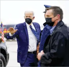  ?? CAROLYN KASTER/ASSOCIATED PRESS ?? President Joe Biden arrives to board Air Force One at Delaware Air National Guard Base in New Castle, Del., on Monday en route to Washington, D.C.