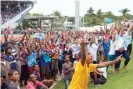  ??  ?? The celebratio­ns begin at the ANZ stadium in Suva after the men’s sevens side secured Fiji’s first gold. Photograph: Feroz Khalil/AFP/Getty Images