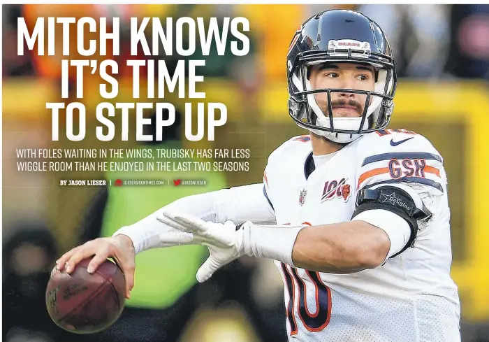  ?? STACY REVERE/GETTY IMAGES ?? The Bears chose not to pick up quarterbac­k Mitch Trubisky’s fifth-year option. In studying film of his inconsiste­nt 2019 season, Trubisky admitted he saw “some dumb things that just shouldn’t happen.”