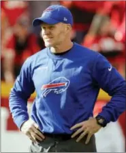  ?? CHARLIE RIEDEL — THE ASSOCIATED PRESS ?? Buffalo Bills head coach Sean McDermott follows warmups before an NFL football game Sunday against the Kansas City Chiefs in Kansas City, Mo.