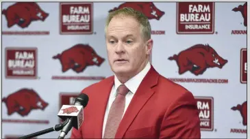  ?? (NWA Democrat-Gazette/Charlie Kaijo) ?? Arkansas Athletic Director Hunter Yurachek told reporters on a video chat Thursday that less than 10 athletes among more than 300 on campus in the school’s 19 sports have tested positive for the coronaviru­s.