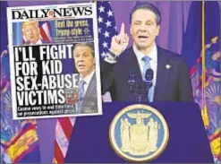  ??  ?? AP Gov. Cuomo said his budget, for the second straight year, will include language to provide justice for child sex-abuse victims.