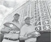  ?? COURTESY OF GABRIEL ROUX/PNC FATHER/SON CHALLENGE ?? Davis Love III, right, and his son, Dru, won the PNC Father/ Son Challenge. The father is worried his son is getting too may tour exceptions, hindering his developmen­t.