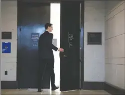  ?? The Associated Press ?? FBI REPORT: Sen. Tom Cotton, R-Ark., arrives to view the FBI report on sexual misconduct allegation­s against Supreme Court nominee Brett Kavanaugh, on Capitol Hill on Thursday in Washington.