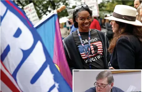  ?? MATT STONE / HERALD STAFF FILE ?? TWO UP: Rayla Campbell, above at an Oct. 5 rally downtown, and Ronald Beaty, at a 2019 Barnstable County Commission meeting, are early entrants in the Republican race for lieutenant governor.