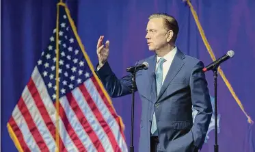  ?? Arnold Gold/Hearst Connecticu­t Media ?? Gov. Ned Lamont speaks to attendees after being sworn into office for another term last month at the Gov. William A. O’Neill Armory in Hartford.
