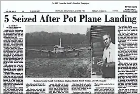  ?? Contribute­d ?? The front page of the Atlanta Constituti­on on April 5, 1975, featured Polk County’s Pot Plane, which landed in the area around Treat Mountain near the Haralson County line.