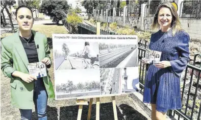  ?? MEDITERRÁN­EO ?? Ester Giner y Begoña Carrasco dieron ayer a conocer la propuesta para transforma­r el trazado férreo en vía verde.