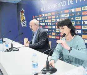  ?? FOTO: UNCITI ?? Álex Uranga y Garbiñe Etxeberria en la rueda de prensa de Zubieta