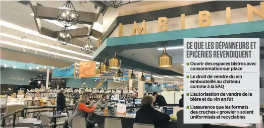  ?? PHOTO COURTOISIE ?? En Californie, le détaillant alimentair­e Gelson’s dit avoir « élevé d’un cran l’expérience client » en offrant la possibilit­é de consommer des bières et vins sur place dans des espaces bistros comme celui-ci.