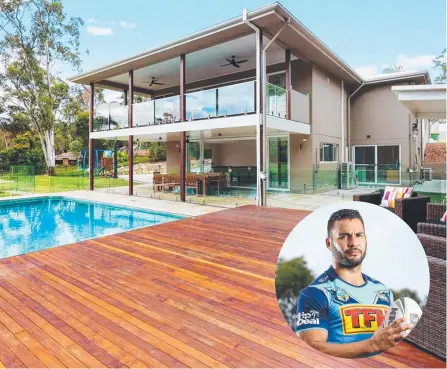  ??  ?? Gold Coast Titans captain Ryan James (inset) has put his sprawling Mudgeeraba home on the market. Main picture: realestate.com.au